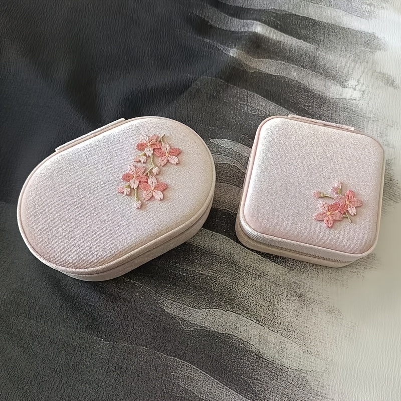Luxury Cherry Blossom Embroidered Fabric Jewelry Box